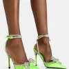 Online Midnight Neon Lime Satin Wrap Around Bow Pointed Toe Court Heels Court Heels | Diamante Heels