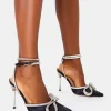 Clearance Midnight Wide Fit Black Wrap Around Diamante Bow Pointed Toe High Heel Back In Stock | High Heels