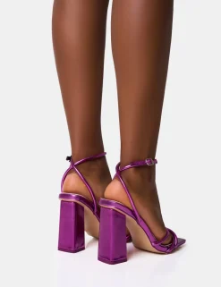 Clearance Miley Mirror Strappy Square Toe Block Heels Square Toe Heels | Block Heels