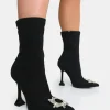 Fashion Modena Nylon Diamantie Broach Cake Stand Heel Sock Ankle Boot Sock Boots | Ankle Boots