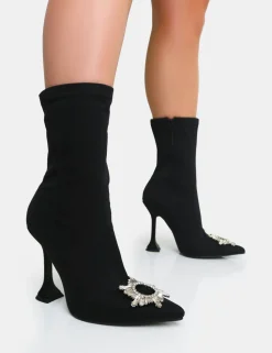 Fashion Modena Nylon Diamantie Broach Cake Stand Heel Sock Ankle Boot Sock Boots | Ankle Boots