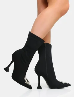 Fashion Modena Nylon Diamantie Broach Cake Stand Heel Sock Ankle Boot Sock Boots | Ankle Boots