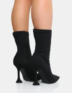 Fashion Modena Nylon Diamantie Broach Cake Stand Heel Sock Ankle Boot Sock Boots | Ankle Boots