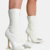 Store Modena Ecru Patent Diamante Broach Cake Stand Heel Ankle Boot Heeled Boots | Ankle Boots