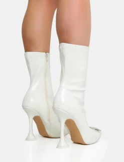 Store Modena Ecru Patent Diamante Broach Cake Stand Heel Ankle Boot Heeled Boots | Ankle Boots