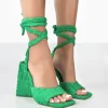 Cheap Mojito Towelling Lace Up Pyramid Block Heels Back In Stock | 4" Heels