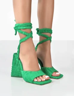 Cheap Mojito Towelling Lace Up Pyramid Block Heels Back In Stock | 4" Heels