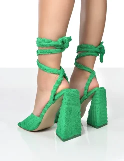 Cheap Mojito Towelling Lace Up Pyramid Block Heels Back In Stock | 4" Heels