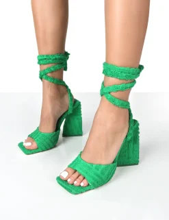 Cheap Mojito Towelling Lace Up Pyramid Block Heels Back In Stock | 4