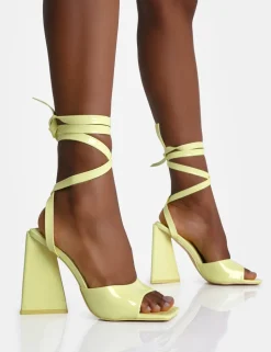 Flash Sale Mojito Patent Lace Up Pyramid Block Heels Wide Fit Block Heels | Wide Fit Heels