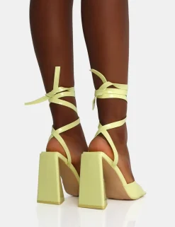 Flash Sale Mojito Patent Lace Up Pyramid Block Heels Wide Fit Block Heels | Wide Fit Heels