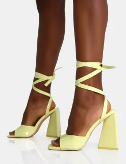 Flash Sale Mojito Patent Lace Up Pyramid Block Heels Wide Fit Block Heels | Wide Fit Heels