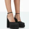 Outlet Moonchild Sparkly Diamanté Satin Closed Toe Platform Block Heels Diamante Heels | Block Heels