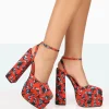 Online Moonchild Floral Satin Closed Toe Statement Platform Block Heels Platform Heels