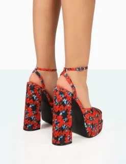 Online Moonchild Floral Satin Closed Toe Statement Platform Block Heels Platform Heels
