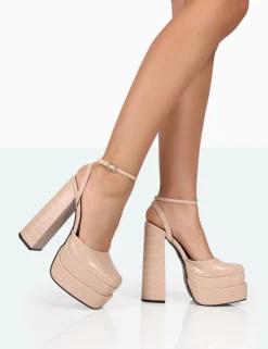 Online Moonchild Stone Croc Closed Toe Statement Platform Block Heels Platform Heels | Block Heels