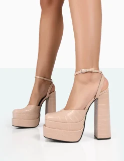 Online Moonchild Stone Croc Closed Toe Statement Platform Block Heels Platform Heels | Block Heels