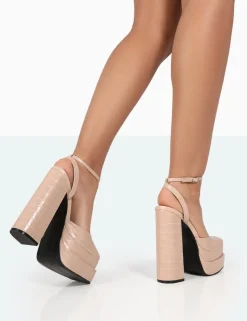 Online Moonchild Stone Croc Closed Toe Statement Platform Block Heels Platform Heels | Block Heels