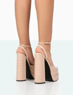 Online Moonchild Stone Croc Closed Toe Statement Platform Block Heels Platform Heels | Block Heels