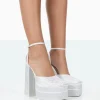 Clearance Moonchild Diamanté Satin Closed Toe Platform Block Heels Block Heels
