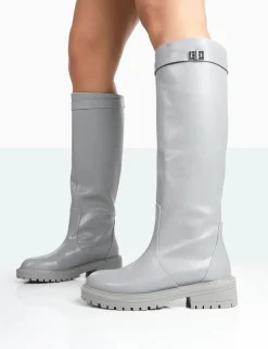Best Sale More Fun Wide Fit Pu Round Toe Chunky Sole Knee High Boots Wide Fit Boots | Wide Fit Boots
