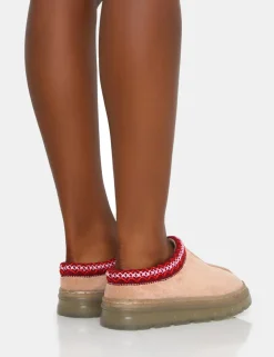 Discount Nala Beige Faux Suede Embroidered Slipper Platform Boots Flats | Flat Boots