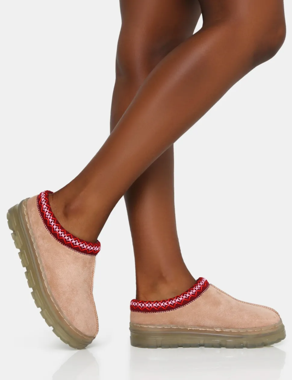 Discount Nala Beige Faux Suede Embroidered Slipper Platform Boots Flats | Flat Boots