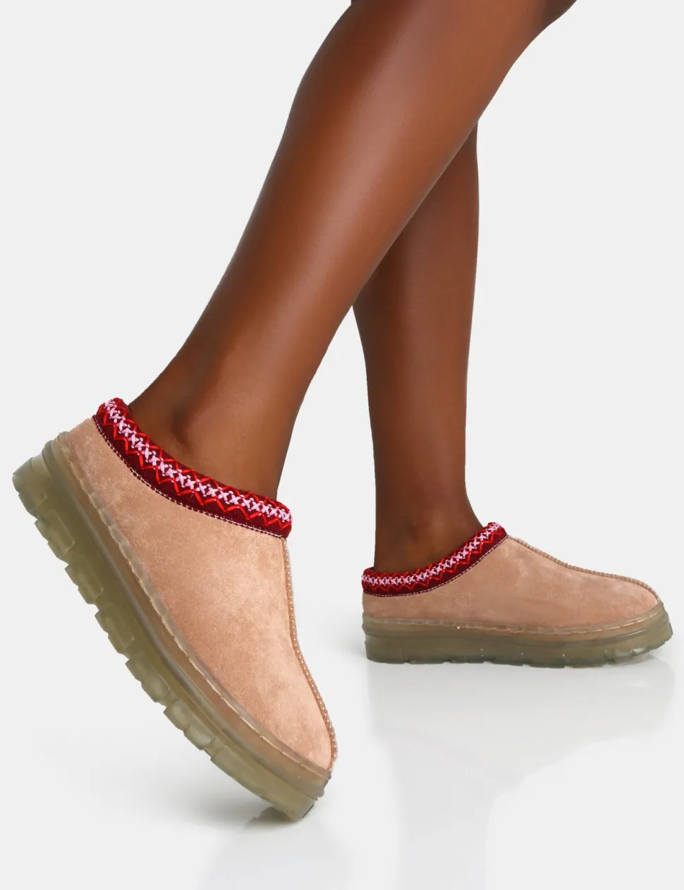 Discount Nala Beige Faux Suede Embroidered Slipper Platform Boots Flats | Flat Boots