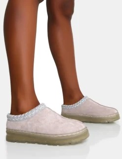 Cheap Nala Light Faux Suede Embroidered Slipper Platform Boots Flats | Flat Boots