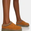 Fashion Nala Tan Faux Suede Embroidered Slipper Platform Boots Flats | Flat Boots