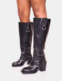 Discount Nashville Western Studded Block Heel Knee High Boot Block Heels | Western Boots