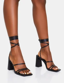 Shop Natty Pu Lace Up Square Toe Mid Block Heels Square Toe Heels | Lace Up Heels