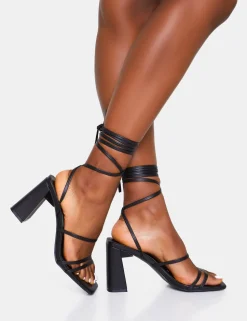Shop Natty Pu Lace Up Square Toe Mid Block Heels Square Toe Heels | Lace Up Heels