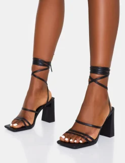 Shop Natty Pu Lace Up Square Toe Mid Block Heels Square Toe Heels | Lace Up Heels
