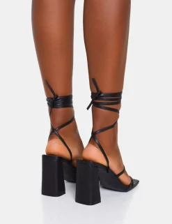 Shop Natty Pu Lace Up Square Toe Mid Block Heels Square Toe Heels | Lace Up Heels