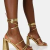 Shop Natty Pu Lace Up Square Toe Mid Block Heels Gold Heels | Square Toe Heels