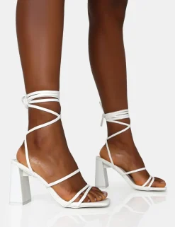Clearance Natty Pu Lace Up Square Toe Mid Block Heels Back In Stock | Square Toe Heels