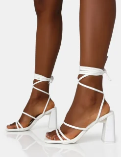 Clearance Natty Pu Lace Up Square Toe Mid Block Heels Back In Stock | Square Toe Heels