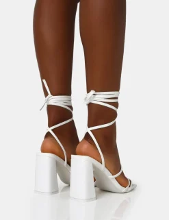 Clearance Natty Pu Lace Up Square Toe Mid Block Heels Back In Stock | Square Toe Heels