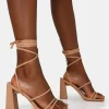 New Natty Wide Fit Nude Pu Lace Up Square Toe Mid Block Heels Wide Fit Block Heels | Wide Fit Heels
