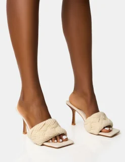 Best Sale Nectar Cream Wooden Stack Knitted Square Toe Heels Square Toe Heels | Mid Heels