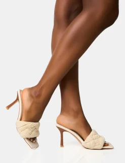 Best Sale Nectar Cream Wooden Stack Knitted Square Toe Heels Square Toe Heels | Mid Heels