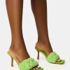 Store Nectar Lime Wooden Stack Knitted Square Toe Heels Square Toe Heels | Mid Heels