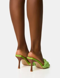 Store Nectar Lime Wooden Stack Knitted Square Toe Heels Square Toe Heels | Mid Heels