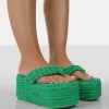 Cheap Nell Green Terry Towelling Platform Wedge Flip Flop Sandals Flats | Wedges