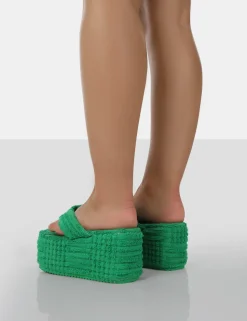 Cheap Nell Green Terry Towelling Platform Wedge Flip Flop Sandals Flats | Wedges
