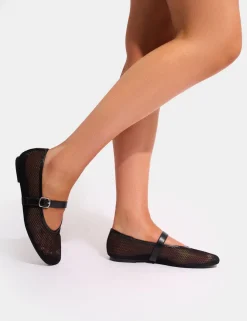 Outlet Nelly Mesh Buckle Strap Ballet Flat Pumps Flats