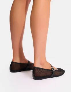 Outlet Nelly Mesh Buckle Strap Ballet Flat Pumps Flats