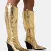 Store Nevada Metallic Western Cowboy Block Heel Knee High Boots Block Heels | Western Boots