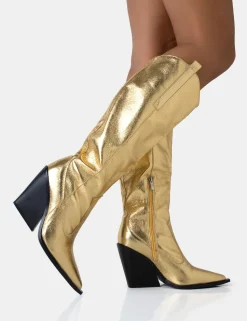 Store Nevada Metallic Western Cowboy Block Heel Knee High Boots Block Heels | Western Boots